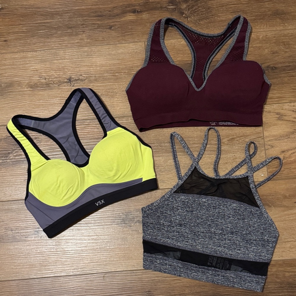 VSX Sports Bra lot of 3 - Burgundy, Yellow, Gray